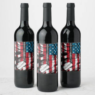 Personlig Militär Soldat Hund Märkre USA flagga Vinflaska Etikett