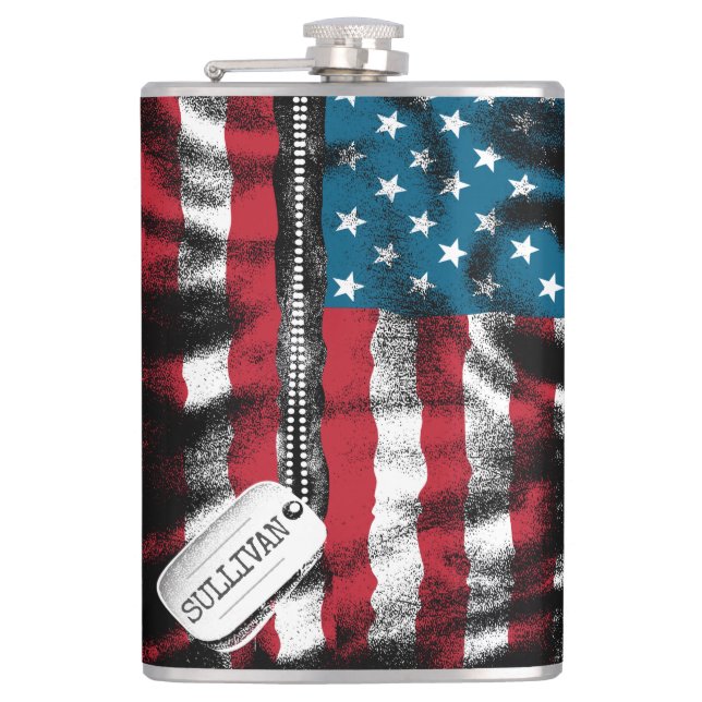 Personlig Militär Soldat Hundbrickor USA flagga Fickplunta (Framsidan)