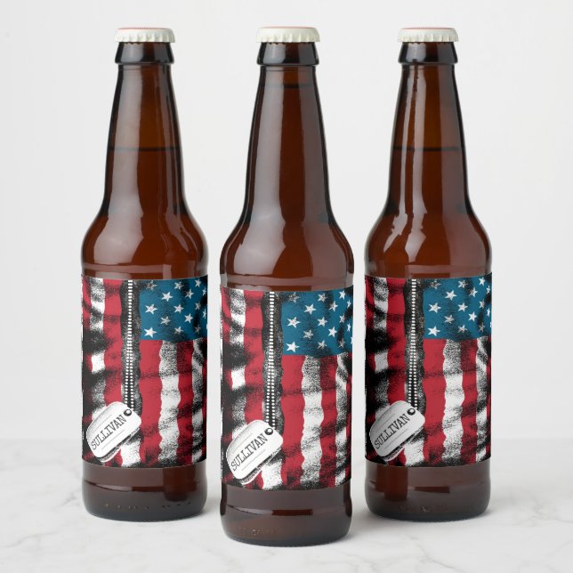 Personlig Militär Soldat Hundbrickor USA flagga Ölflaska Etikett (Flaskor)