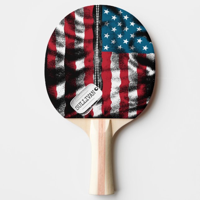Personlig Militär Soldat Hundbrickor USA flagga Pingisracket (Framsidan)