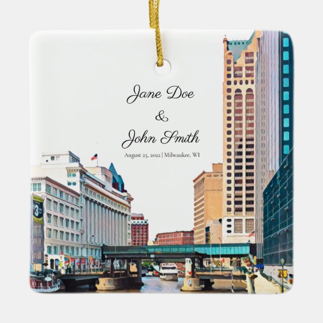 Personlig Milwaukee Skyline Ceramic Ornament (Framsida)