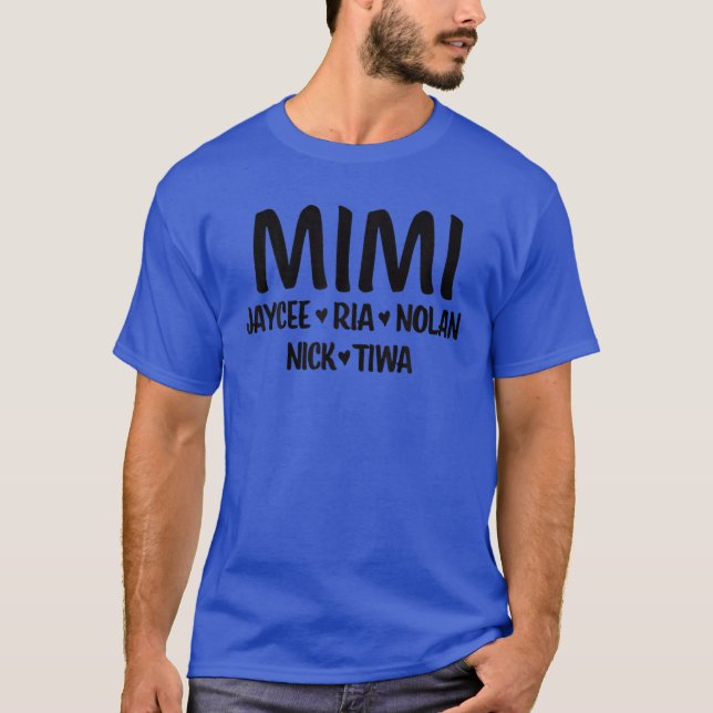 Personlig Mimi med Barnbarn Namn T Shirt (Framsida)