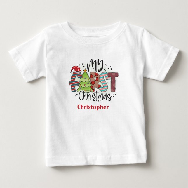 Personlig Min första julklapp Baby T Shirt (Framsida)