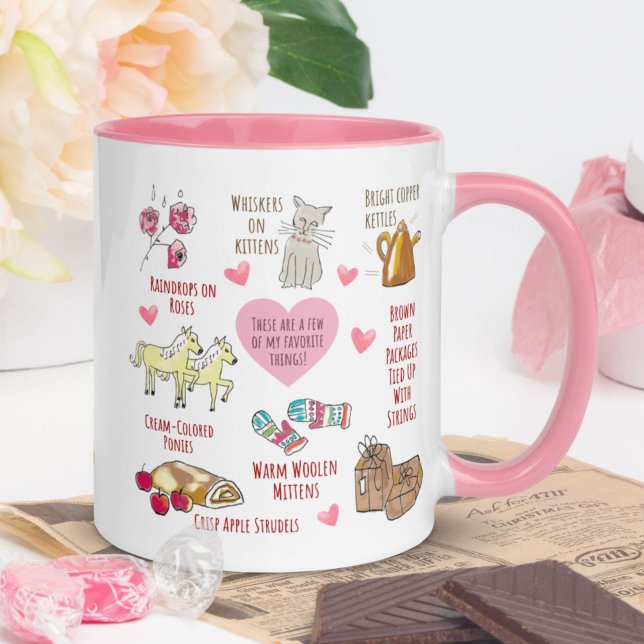 Personlig Mina favoriter Sak Hand-Illustrated Mugg (Add your own personalized text to this hand-illustrated "My Favorite Things" Valentine's mug.)
