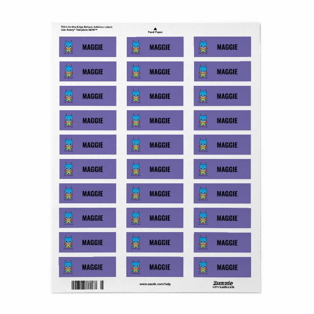 Personlig Mini Justice League Batgirl Returadress Etikett (Helt Ark)