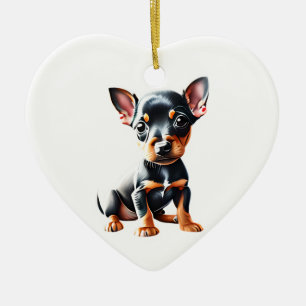 Personlig Miniature Pinscher Puppy Julgransprydnad Keramik