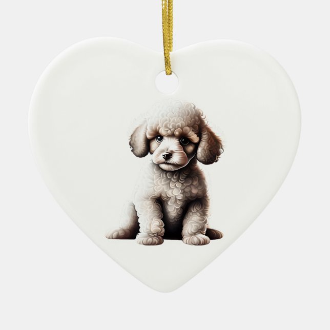 Personlig Miniature Pudel Puppy Julgransprydnad Keramik (Framsidan)