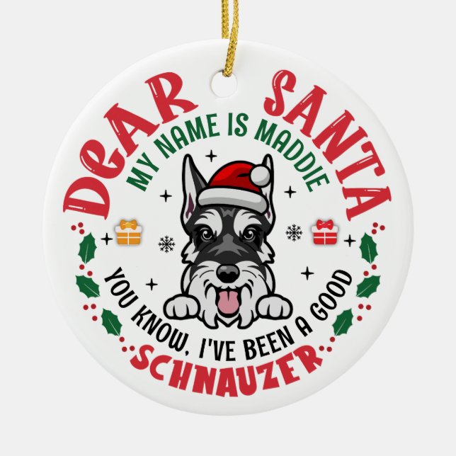 Personlig Miniature Schnauzer Hund jul Julgransprydnad Keramik (Framsidan)