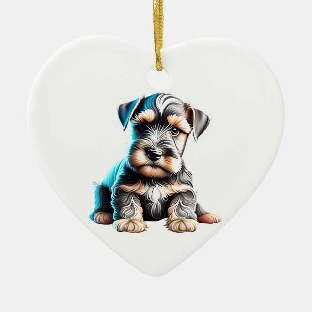 Personlig Miniature Schnauzer Puppy Julgransprydnad Keramik (Framsidan)