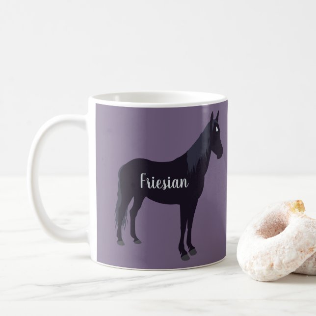 Personlig Minimal Friesian Horse Silhouette Kaffemugg (Med munk)