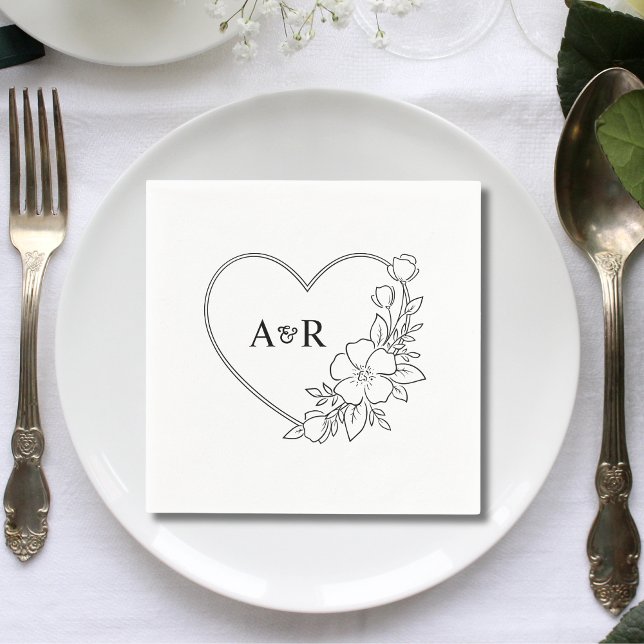 Personlig Minimal Grönska Blommig Bröllopspapper Pappersservett (Personalized minimal greenery floral wedding paper napkins add charm for receptions.)