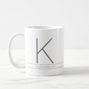 Personlig Minimal Modern Grått White Monogram Kaffemugg