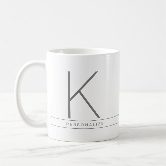 Personlig Minimal Modern Grått White Monogram Kaffemugg (Vänster)