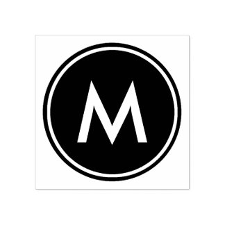 Personlig Minimal vit monogram svart cirkel Stämpel
