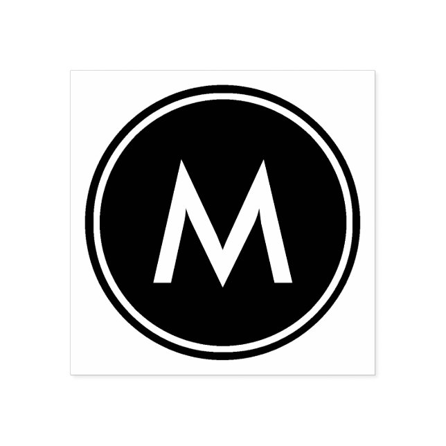 Personlig Minimal vit monogram svart cirkel Stämpel (Tryck)