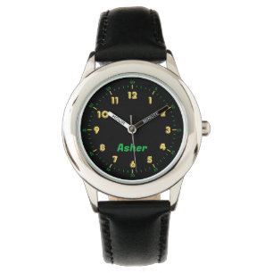 Personlig Minimalist Black Gult Boys Learning Armbandsur