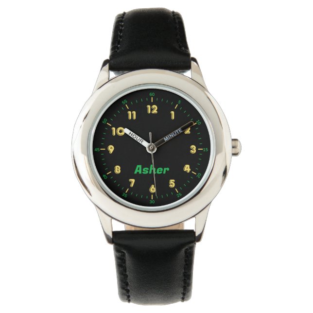 Personlig Minimalist Black Gult Boys Learning Armbandsur (Framsida)