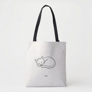 Personlig Minimalistisk Axelväska Med Sovande Katt Tygkasse