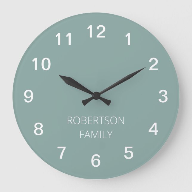 Personlig: Minimalistisk Blek Turcos Wall Clock Stor Klocka (Framsida)
