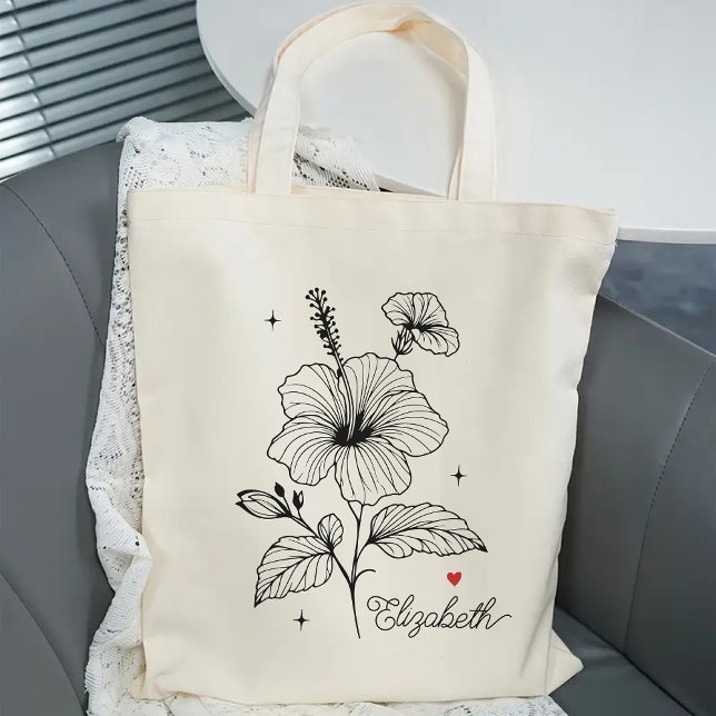 Personlig Minimalistisk Blomsterkasse, Present åt  Tygkasse (personalized tote, bridesmaid gift, bridesmaid proposal tote, bridal shower gift, wedding tote bag)