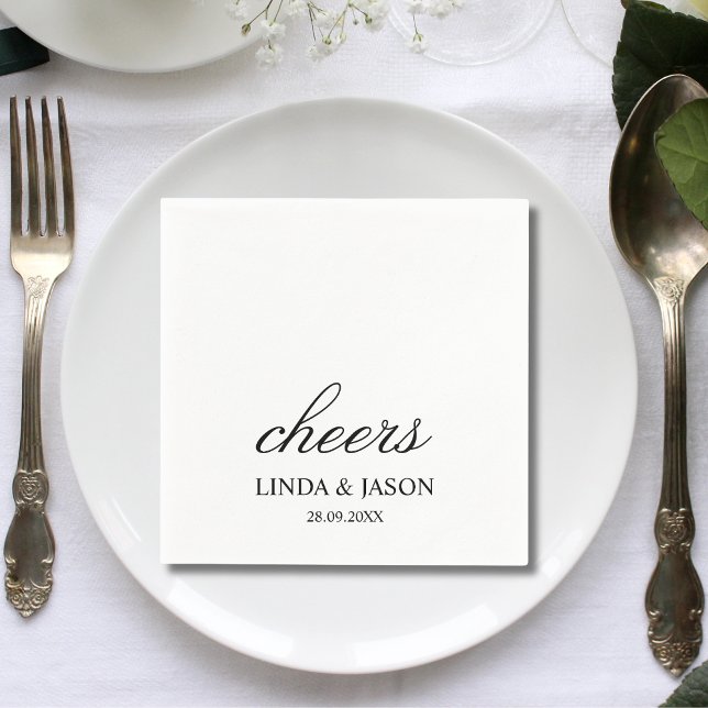 Personlig Minimalistisk Bröllopscocktail Papper Pappersservett (Personalized minimalist cocktail napkins bring clean elegance with your names to weddings.)