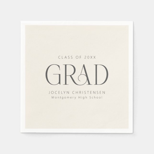Personlig minimalistisk grann gradfest i krämgrå pappersservett (Framsidan)