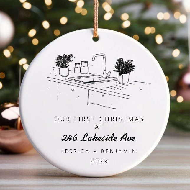 Personlig - minimalistisk jultomhet julgransprydnad keramik (Personalized Minimalistic New Apartment Christmas Ceramic Ornament)