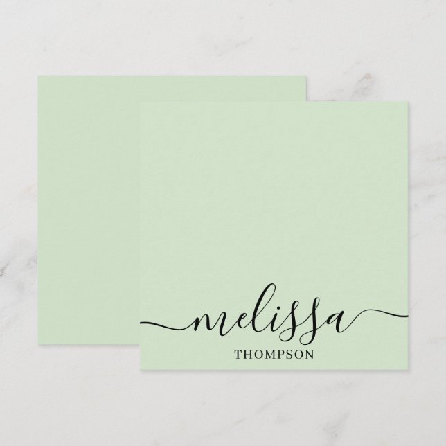 Personlig minimalistisk kalligrafisk skript grön anteckningskort (Fram/baksida)