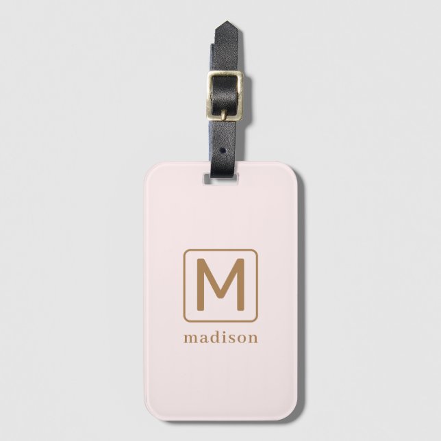 Personlig Minimalistisk monogram  Rosa Guld Bagagebricka (Framsida vertikal)