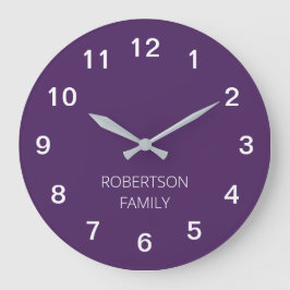 Personlig minimalistisk mörklila väggklocka
