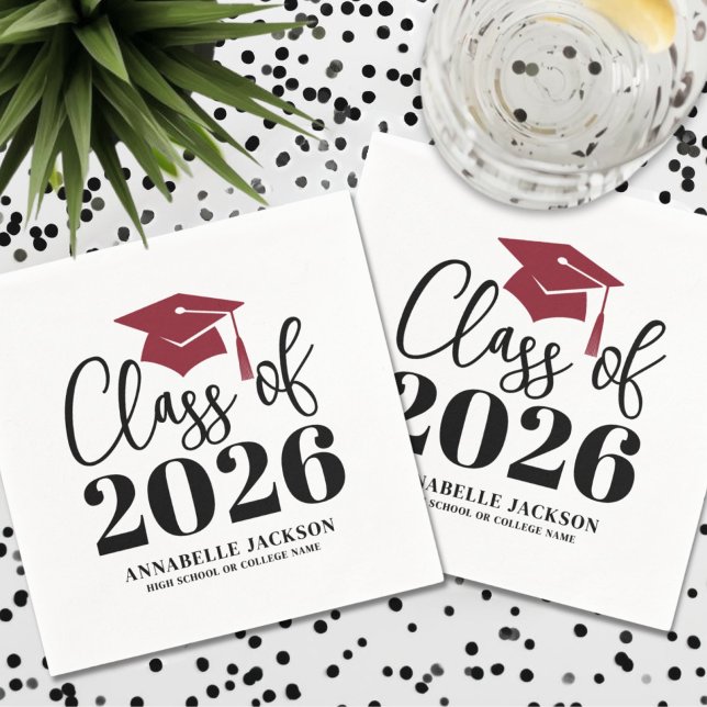 Personlig minimalistisk röd examen pappersservett (Personalized Minimalist Red Graduation Napkins)