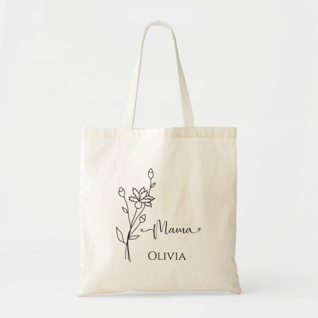 Personlig Minimalistisk Vildblomma Mamma Tygkasse (Framsidan)