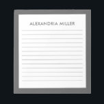 Personlig Minimalistiskt Grått Namn-låst Antecknin Anteckningsblock<br><div class="desc">Håll ordning och snyggt med det här personligen grått-anteckningsblocket. Den minimalistiska designen har ditt namn i ett enkelt teckensnitt, men eleganten längst upp på sidan, medan den infogade pappra hjälper dig att behålla dina tankar i ordning. Med gråttets bakgrund får du en smula sofistikerad information i din dagliga anteckning. Perfekt...</div>