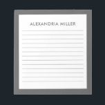 Personlig Minimalistiskt Grått Namn-låst Antecknin Anteckningsblock<br><div class="desc">Håll ordning och snyggt med det här personligen grått-anteckningsblocket. Den minimalistiska designen har ditt namn i ett enkelt teckensnitt, men eleganten längst upp på sidan, medan den infogade pappra hjälper dig att behålla dina tankar i ordning. Med gråttets bakgrund får du en smula sofistikerad information i din dagliga anteckning. Perfekt...</div>