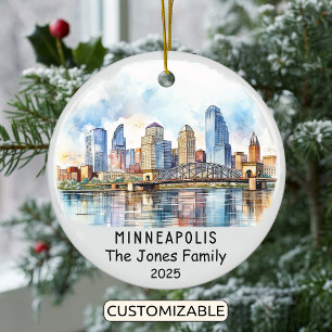 Personlig Minneapolis Ornament, Minnesota Julgransprydnad Keramik