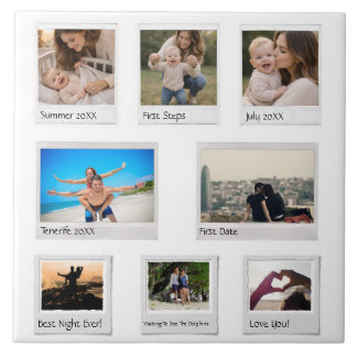 Personlig minnescollage med 8 bilder kakelplatta