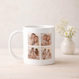 Personlig minnesplatta med 4 bilder, namn och datu kaffemugg