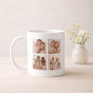 Personlig minnesplatta med 4 bilder, namn och datu kaffemugg