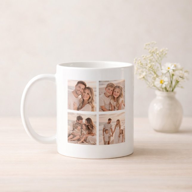 Personlig minnesplatta med 4 bilder, namn och datu kaffemugg (Skapare uppladdad)