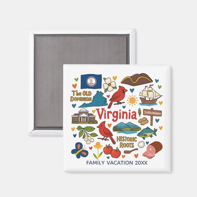 Personlig minnessaker från familjesemester i Virgi Magnet (Front/Back)