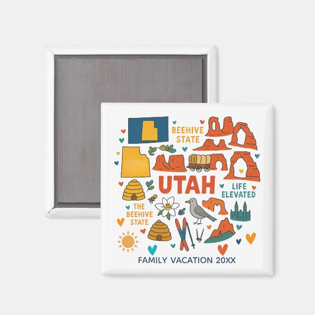 Personlig minnessaker från Utah Familjeresa Magnet (Front/Back)