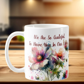 Personlig minnessaker 'Vi är så tacksamma' Blommor Kaffemugg