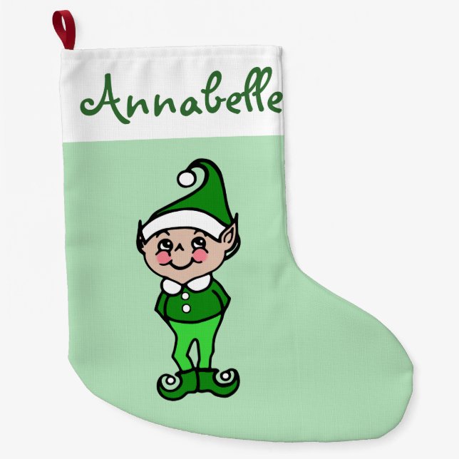 Personlig Mint jul Elf Stocking Stor Julstrumpa (Framsidan)
