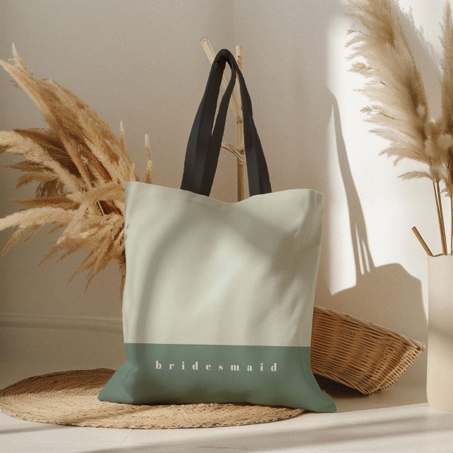 Personlig mintfärgad blockdesign tygkasse (Mint green color block bridesmaid wedding tote bag.)
