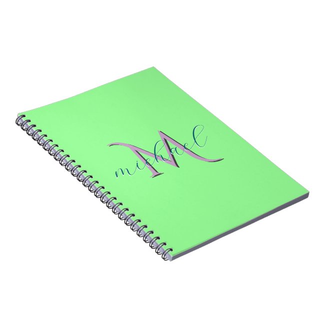 Personlig mintgrön monogram initial och namn anteckningsbok (Högra Sidan)