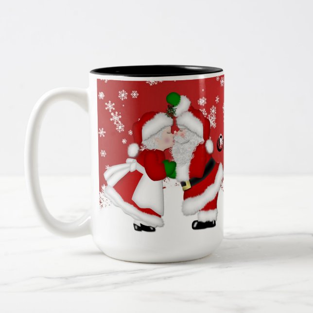 Personlig Mistletoe Santa Två-Tonad Mugg (Vänster)
