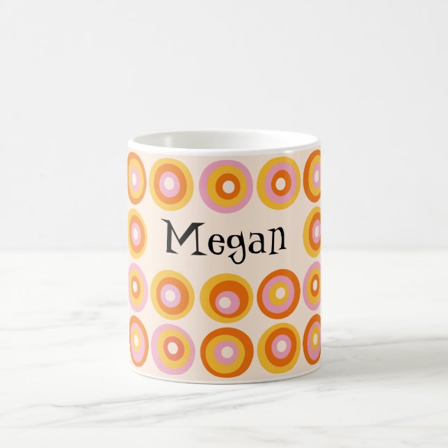 Personlig mitten av seklet orange cirklar mönster kaffemugg (Center)