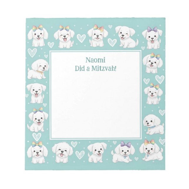Personlig Mitzvah Note Anteckningsblock Mint Puppi (Framsida)