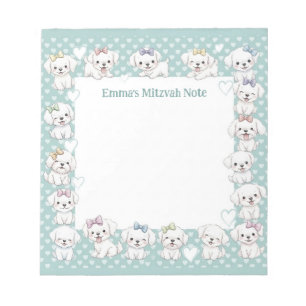 Personlig Mitzvah Note Anteckningsblock Mint Puppy