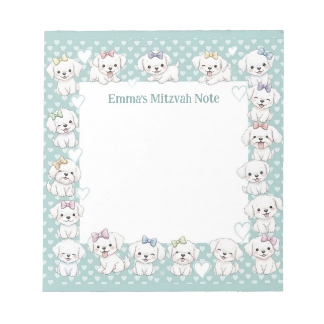 Personlig Mitzvah Note Anteckningsblock Mint Puppy (Framsida)